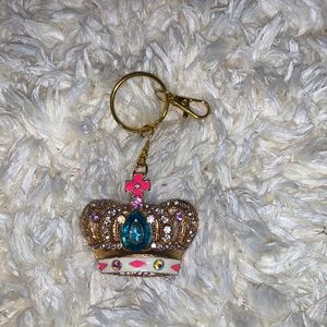 Crown Rhinestone Bag Charm w/ clamp lock Gold, Pink, blue, white keychai…